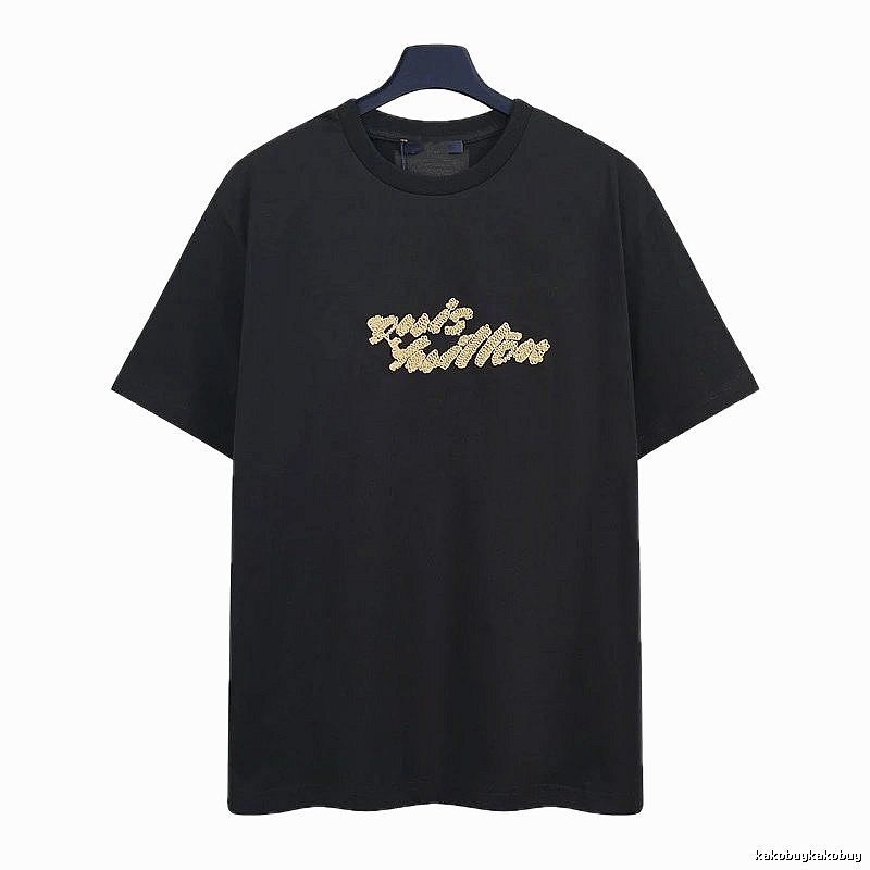 Louis Vuitton Embroidered Trendy Style Black Short-sleeve T-shirt