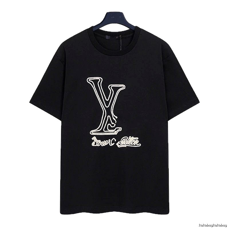 Louis Vuitton Trendy Embroidered Black Short-sleeve T-shirt