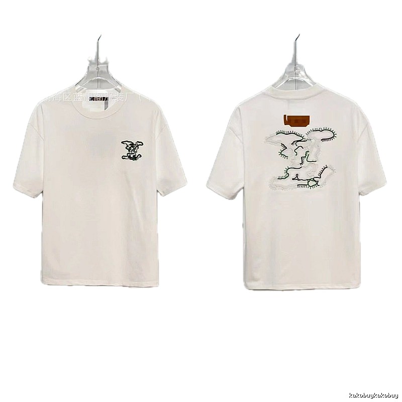 Louis Vuitton Trendy Map-Embroidered White Short-sleeve T-shirt