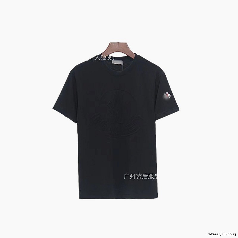 Moncler Embossed Streetwear Style Black Short-Sleeve T-Shirt