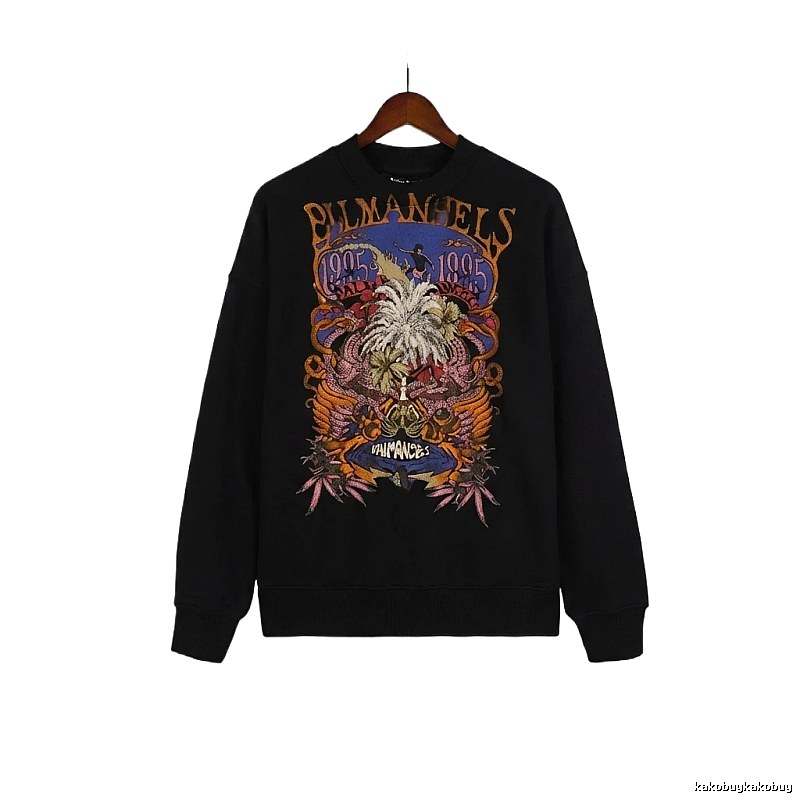 Palm Angels Printed Trendy and Cool Black Sweatshirt