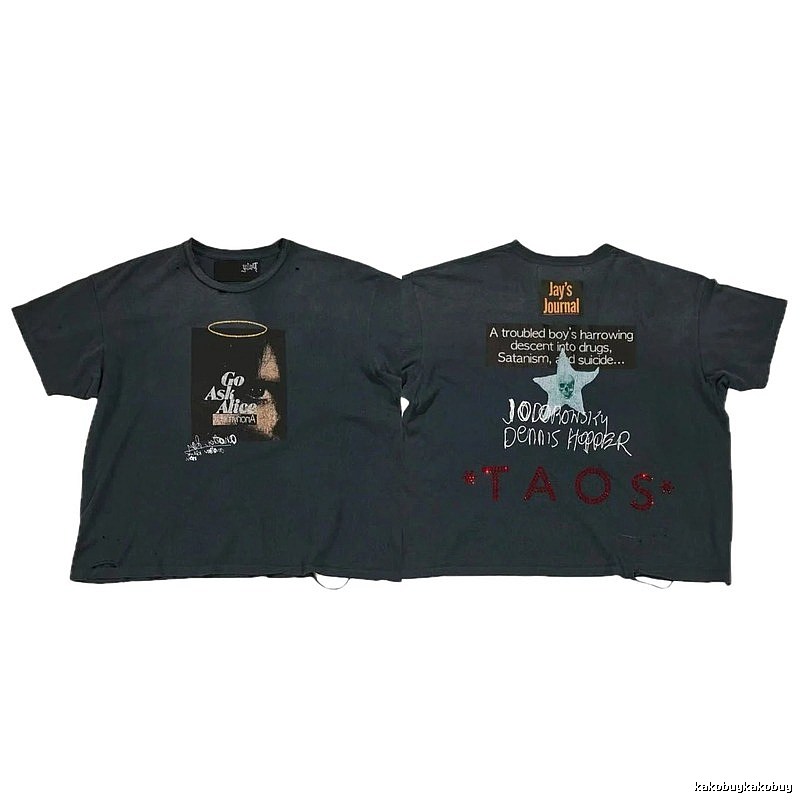 Paly Hollywood Distressed Dark Charcoal Gray Printed T-shirt