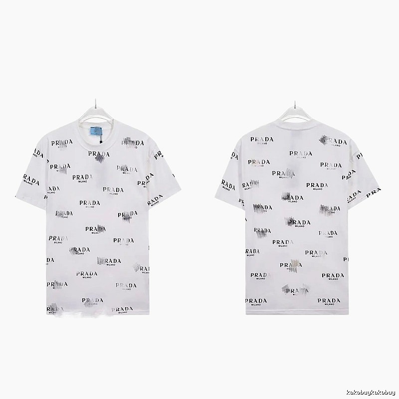 Prada All-over Print Streetwear Style White Short-sleeve T-Shirt