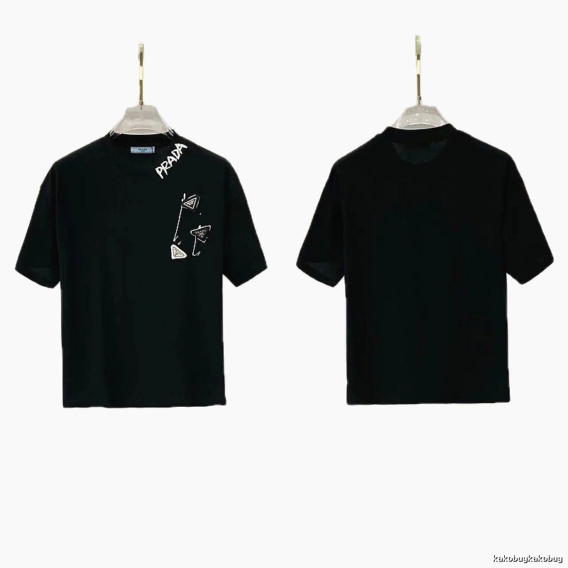 Prada Inverted Triangle Streetwear Style Black Short-sleeve T-shirt