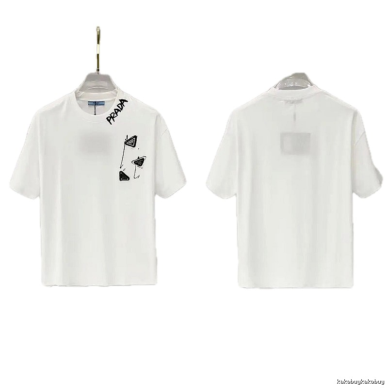 Prada Triangle Logo Casual Style White T-Shirt