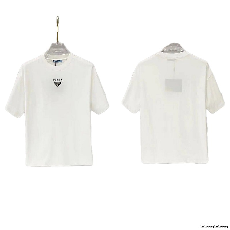 Prada Triangular Logo Minimalist Style White Short-sleeve T-shirt