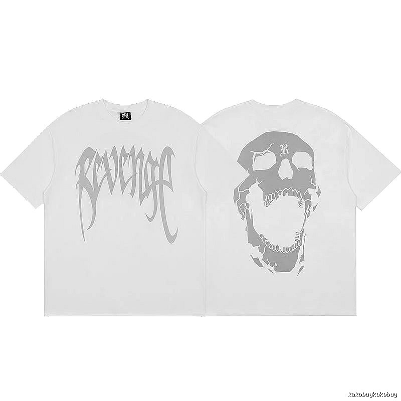 Revenge White Skull Graphic T-Shirt Relaxed Styling
