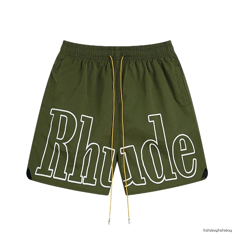 RHUDE letter-style military green shorts