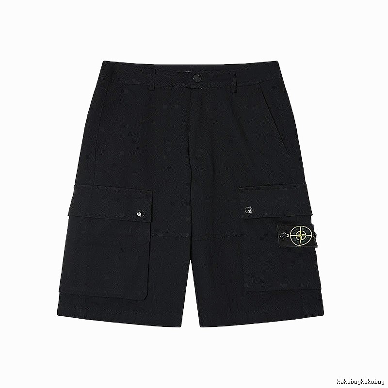Stone Island Classic Compass Workwear Style Black Shorts