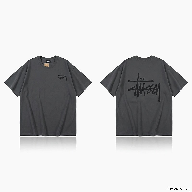 Stussy basic style simple style dark gray T-shirt