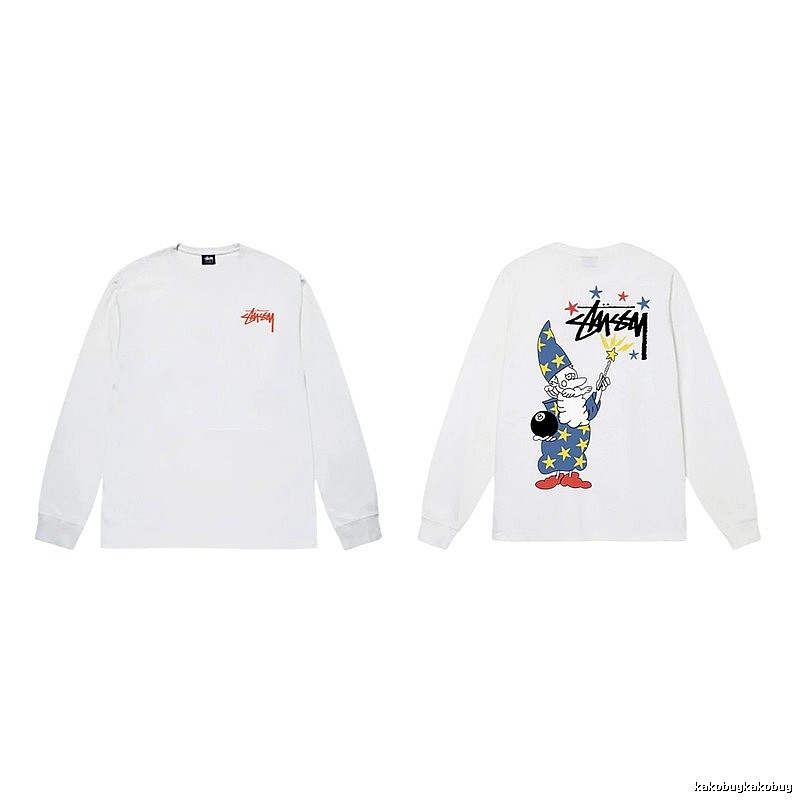 Stussy cartoon print style white long T-shirt