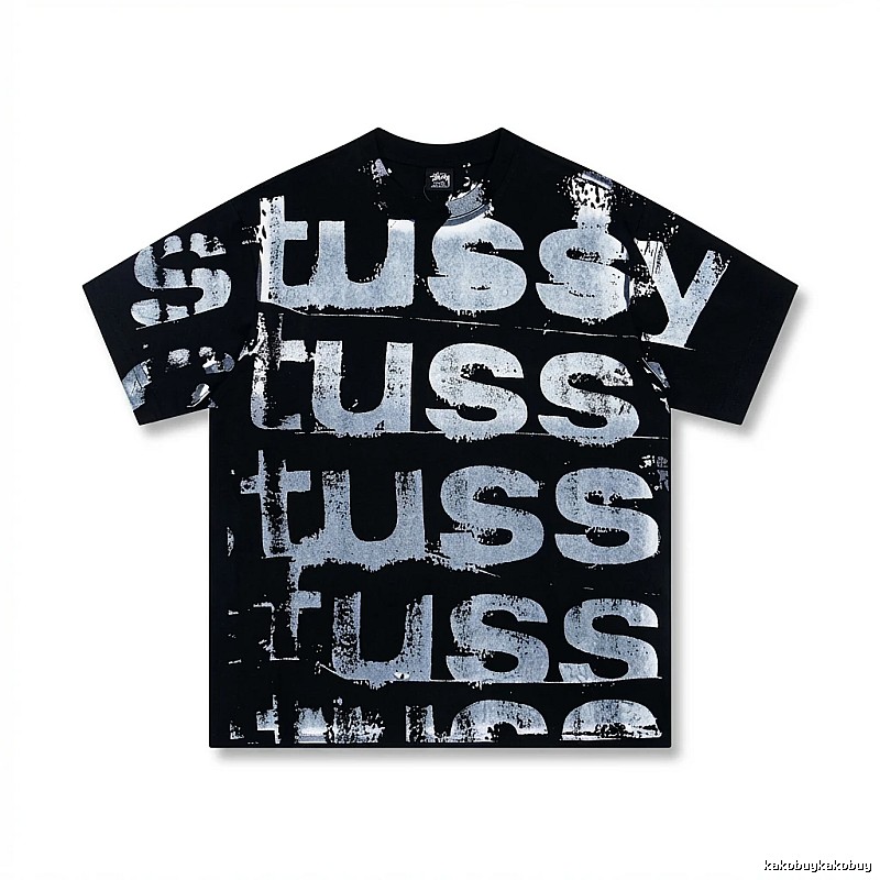 Stussy graffiti-style black T-shirt with letters