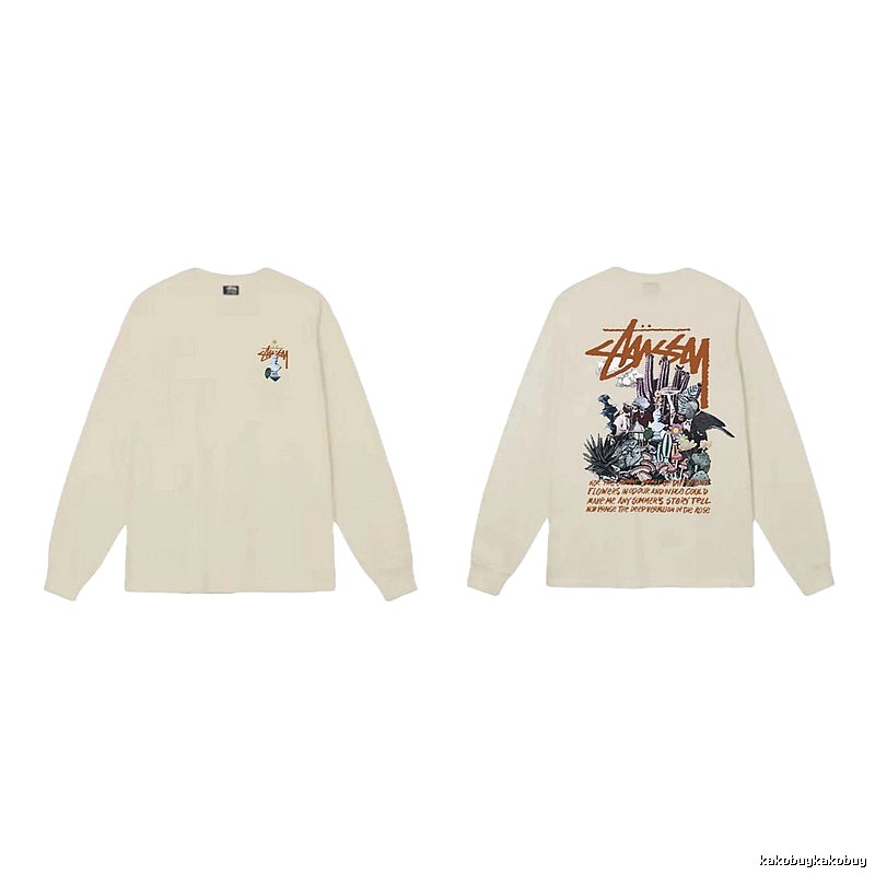 Stussy Print Retro Style Long-Sleeve (Off-White)
