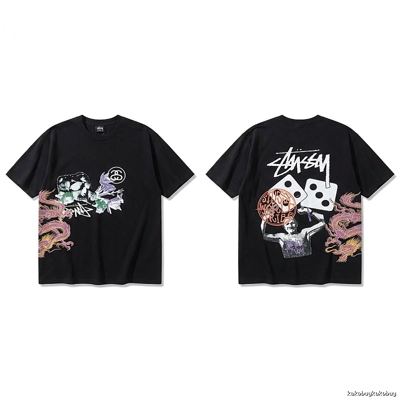 Stussy-printed trendy black T-shirt