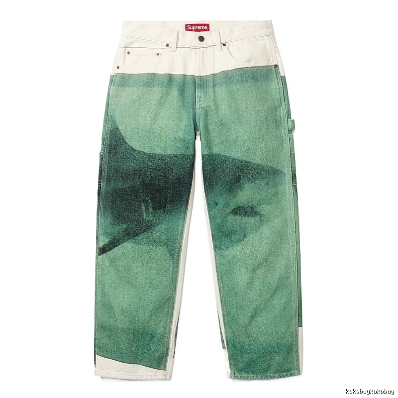 Supreme shark pattern workwear-style green pants