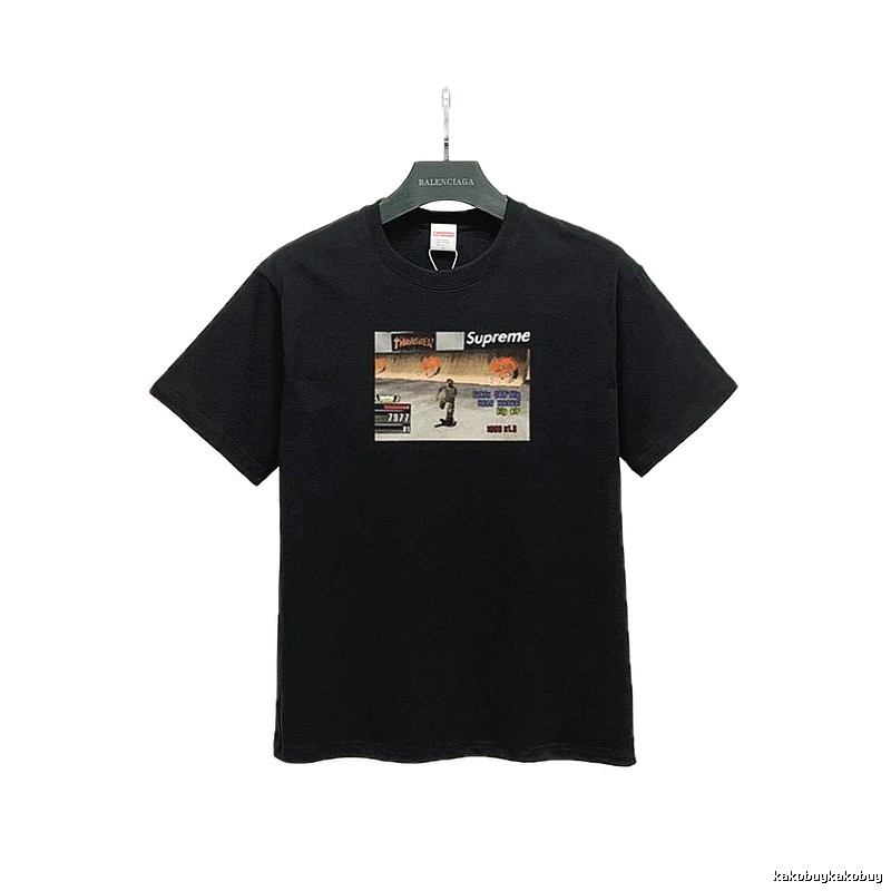 Supreme Street Style Skateboard Print Black T-Shirt