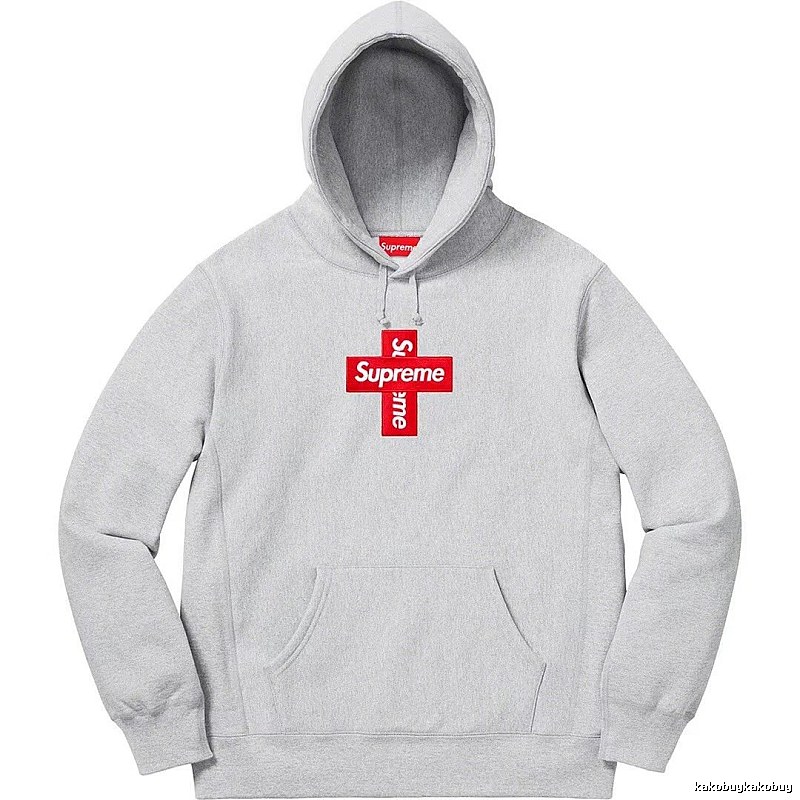 Supreme Streetwear Logo hoodie Gray Red Oversized with Logo Accent
