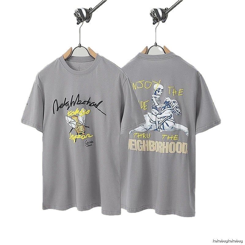 Travis Scott Co-branded Street Style Gray Short-sleeve T-shirt