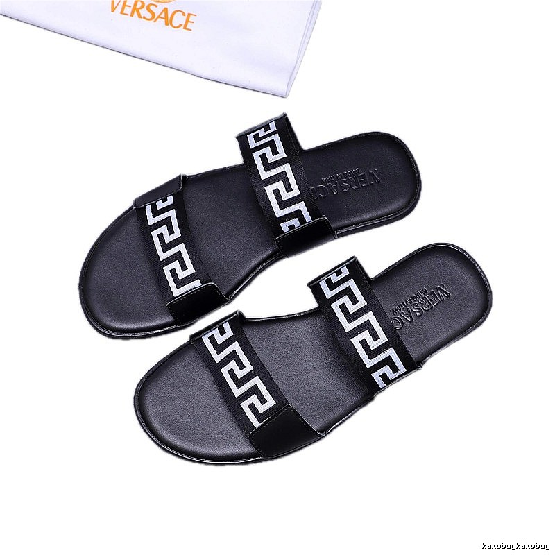 Versace Greek Key Light Luxury Style Black Slides