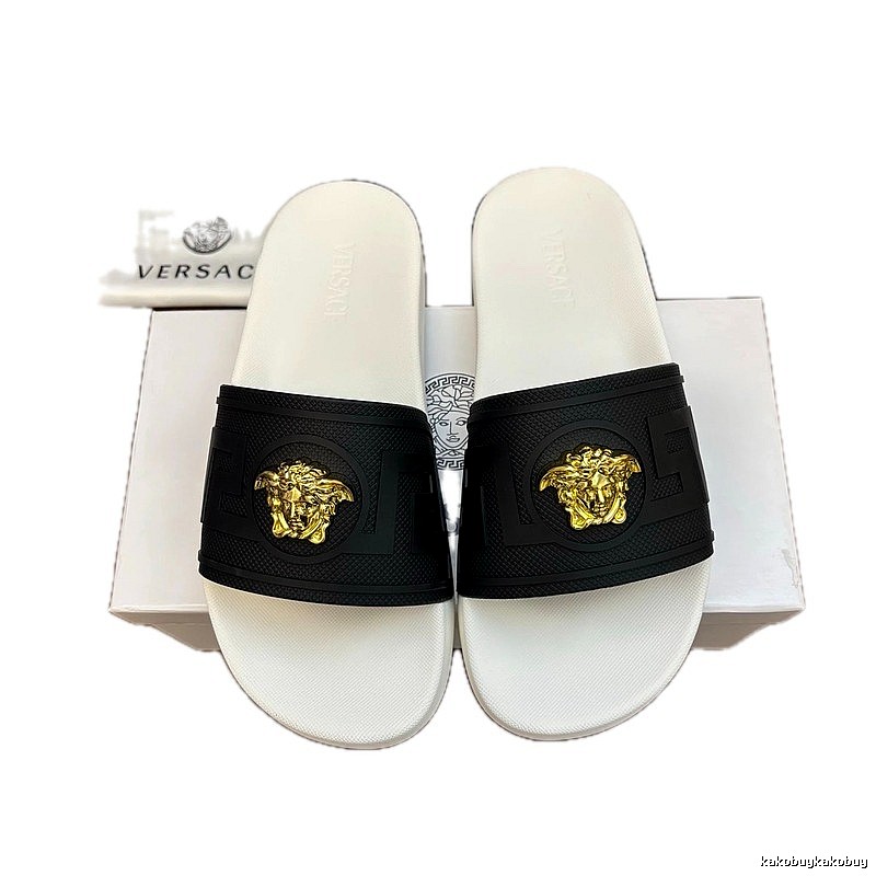 Versace Medusa Luxury Style White, Black and Gold Slides